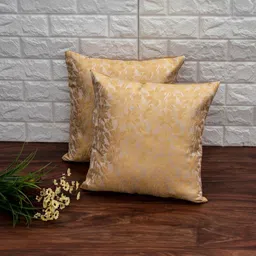 RoyalDeco Beige & Gold-Toned Set of 2 Ethnic Motifs Square Cushion Covers-picture-51