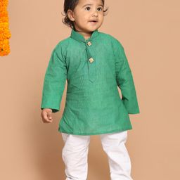 VASTRAMAY SHISHU Full Sleeves Solid Kurta & Pajama Set - Green-image-73