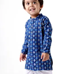 EARTHY TOUCH 100% Cotton Knit Full Sleeves Bandhani Printed Kurta with Dhoti - Royal Blue & White-picture-28