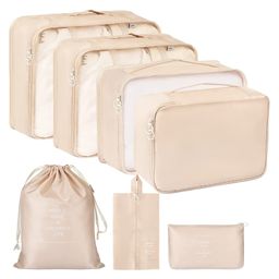 House of Quirk Packing Cubes 7 Pieces Travel Luggage Packing Organizers Set with Toiletry Bag - Beige-image-86