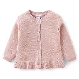 Babyhug Knitted Full Sleeves Front Open Sweater with Frill Detailing - Pink-12