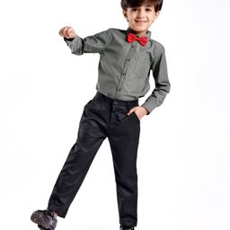 Babyhug Cotton Knit Full Sleeves Striped Shirt & Trouser With Bow - Black-picture-6