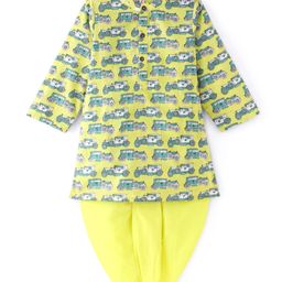 Babyhug Cambric Woven Full Sleeves Kurta Dhoti Set with Car Print - Yellow-image-47