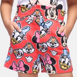 Babyhug Disney 100% Cotton Knit Above Knee Length Shorts with Minnie Mouse Print & Smocking Detailing - Red-image-41