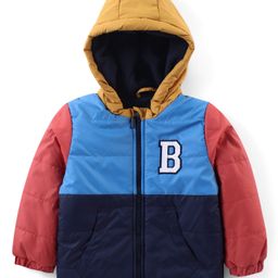 Babyhug Woven Full Sleeves Padded Hooded Jacket With Cut & Sew Design & Patch Detailing - Multicolour-image-71