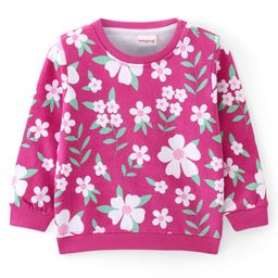 Babyhug Cotton Knit Full Sleeves Sweatshirt with Floral Print - Dark Pink-image-114