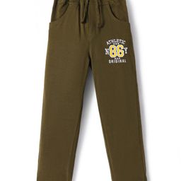 Olio Kids Sinker Knit Full Length Lounge Pant with Patch Embroidery- Olive Green-image-79