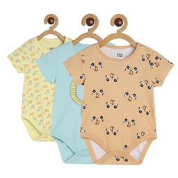 MINI KLUB Cotton Knit Pack Of 3 Half Sleeves Cars & Baby Animals Printed Onesies - Multi Colour-image-73
