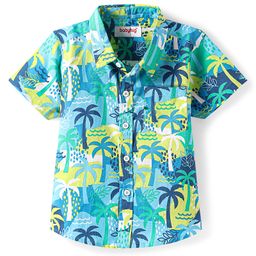 Babyhug Cotton Woven Half Sleeves Shirt With Tropical Tree Print - Multicolour-image-92