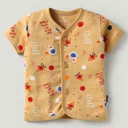 Child World Interlock Knit Half Sleeves Front Open Jhablas With Space Theme Print - Peach-image-11