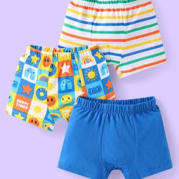 Babyhug 100% Cotton Knit Trunks with Smiley Print & Stripes Pack of 3 - Multicolor-image-60