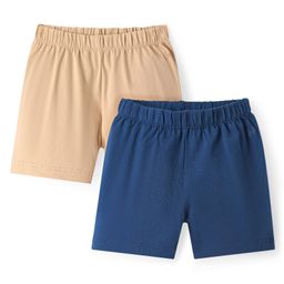 Honeyhap Premium Cotton Knit Mid Thigh Solid Cycling Shorts With Bio Finish Pack of 2 - Navy Peony & Beige-image-28