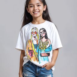 Pine Kids Cotton Knit Half Sleeves Oversize Drop Shoulder T-Shirt With Human Graphic Print - White-image-84