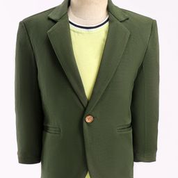 Rikidoos Full Sleeves Solid Textured Blazer With Tee - Green & Yellow-image-94