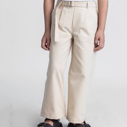 Taffykids Full Length Solid Pant With Belt - Beige-image-3