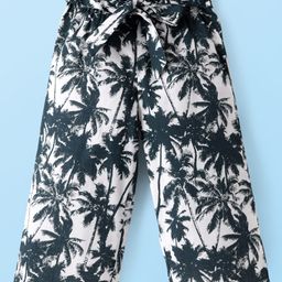 CrayonFlakes Cotton Tropical Theme Printed Palazzo With Attached Belt - Off White-image-80