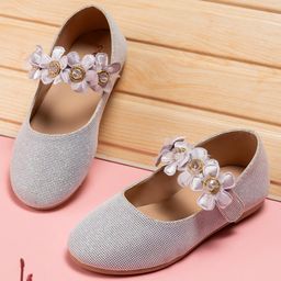 Toothless Floral Applique Detailed & Rhinestones Embellished With Velcro Closure Ballerinas - Lavender-image-75