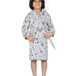 Rangoli Cotton Full Sleeves Unicorn & Hearts Printed Ultra Soft Bathrobe With Attached Belt - Grey-picture-36