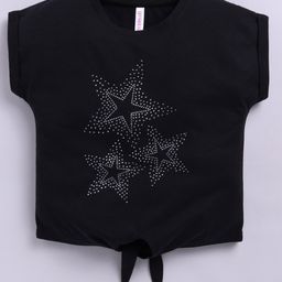 giniekids Cotton Blend Sleeveless Stars Stone Embellished Crop Top - Black-image-75