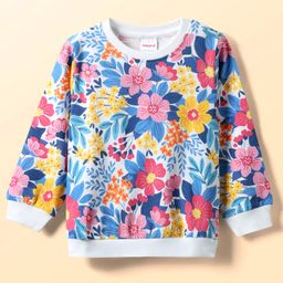 Babyhug Cotton Knit Full Sleeves Sweatshirt with Floral Print - White-image-118
