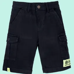 Kiddopanti Denim Solid Cargo Shorts - Black & Neon Green-picture-19