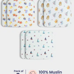 Orange Sugar 100% Cotton Muslin Pack of 6 Jungle & Breakfast Printed Multipurpose Wash Cloth - Multicolor-image-100