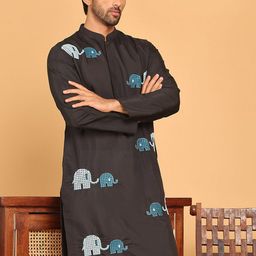 Anouk Black Animal Embroidered Thread Work Mandarin Collar Straight Kurta-picture-13