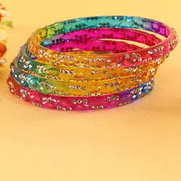 ZULKA Set Of 4 Zircon Stones Studded Glass Bangles-picture-36