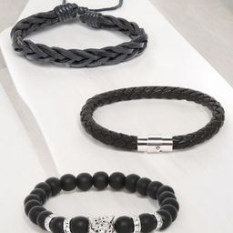 OOMPH Men 3 Leather Handcrafted Bracelet-image-34