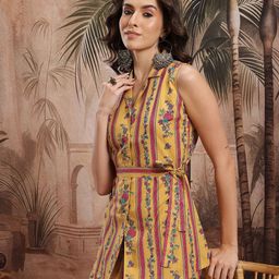 Sangria Floral Print Striped Cotton Co-Ords with Belt-29