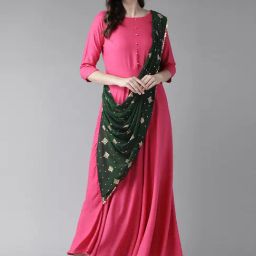 Ahalyaa Pink A Line Kurta With Dupatta-image-42