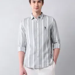 U.S. Polo Assn. Denim Co. Grey Cotton Regular Fit Striped Shirt-image-49