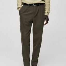 MANGO MAN Men Pleated Slim Fit Regular Flannel Trousers-image-61