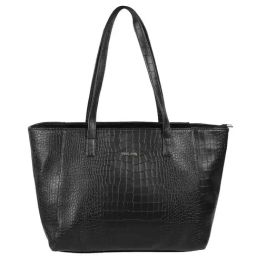 Walkway Black Synthetic Textured Tote Handbag-image-18