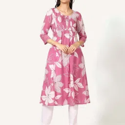 Saffron Threads Pink Cotton Printed A-Line Kurta image 1