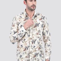 Numero Uno Beige Slim Fit Floral Print Shirt-image-12