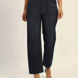 Madame Dark Blue Cotton Relaxed Fit Solid Jeans-image-96