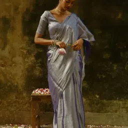Huts And Looms Grey Solid Tissue Saree-image-64