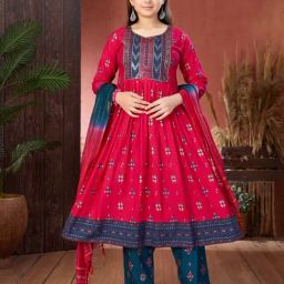 Aarika Girls Pink & Blue Embellished Kurti-image-61