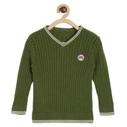 MINIKLUB Boys Olive Self Design Full Sleeves Sweater-6