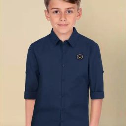 Allen Solly Boys Navy Cotton Solid Full Sleeves Shirt-image-5