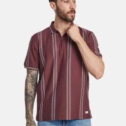 Octave Red Cotton Regular Fit Striped Polo T-Shirt-picture-18