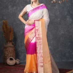 Satrani Multicolored Ombre Saree With Unstitched Blouse-image-7
