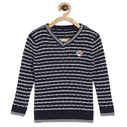 MINIKLUB Boys Navy Striped Full Sleeves Sweater-image-96