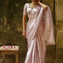 Huts And Looms Pink Solid Tissue Saree-picture-17