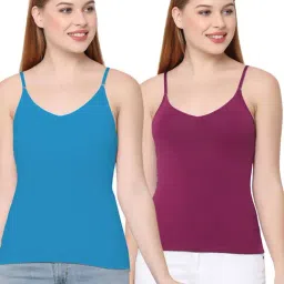 Soie Multicolor Cotton Camisole (Pack Of 2)-17