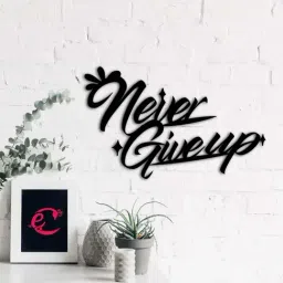 eCraftIndia 'Never Give Up' Black Engineered Wood Wall Art Cutout, Ready to Hang Home Decor-1