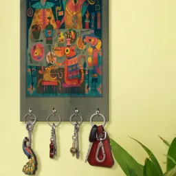 999Store Multicolour MDF Decorative Wall Mount Key Holder - Set of 1-7