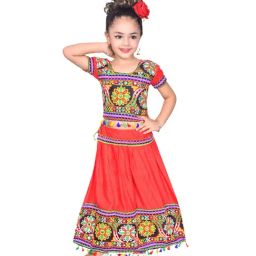 Ahhaaaa Kids Red Embroidered Choli with Lehenga-image-67