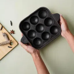 The Indus Valley Black Cast Iron 9 Pits Paniyaram Pan - Set of 1-image-40